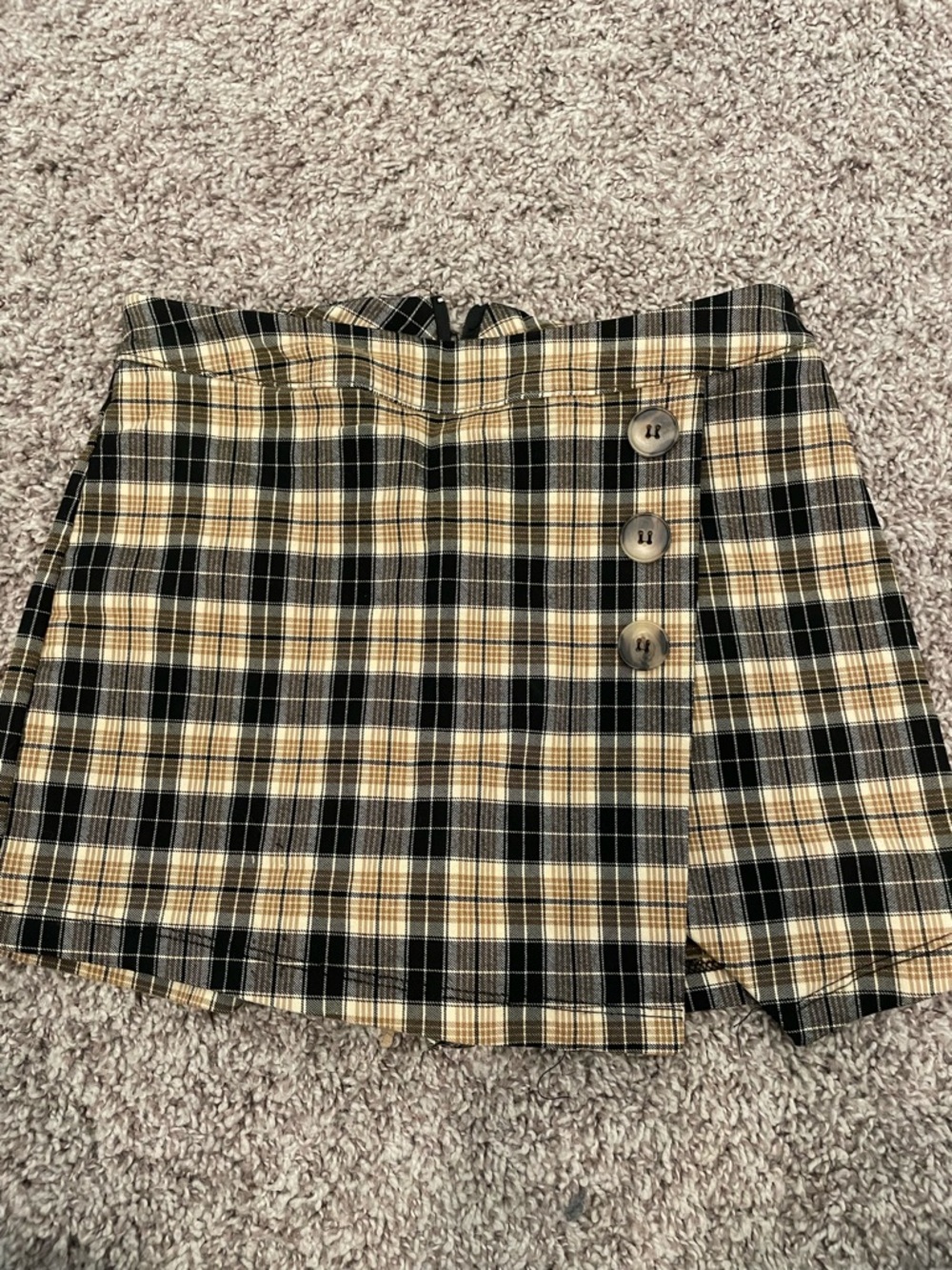Altar'd State Yellow Tan Black Plaid A-Line Skirt